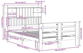Cama com estante sem colchão 135x190 cm pinho maciço