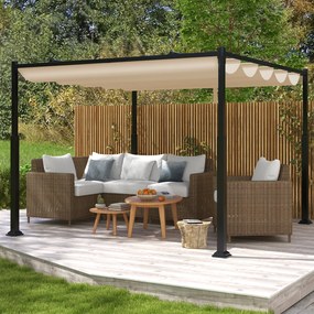 Pérgula jardim com toldo retrátil 310 x 310 cm, colunas metálicas de alta resistência, Bege + Preto
