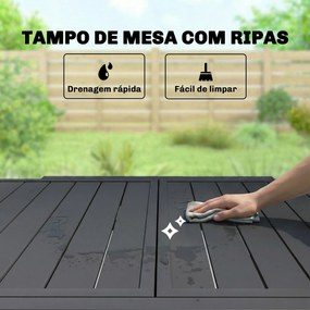 Mesa de Jantar Jardim Extensível 80-160 cm - Mesa de Jardim Retangular para 4-6 Pessoas, Terraço, Preto