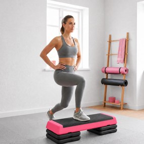 Step Aeróbico Antiderrapante para Fitness com 3 Níveis de Altura 77x36x20,5 cm Rosa e Preto