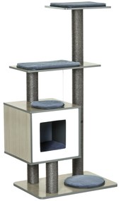 PawHut Árvore Arranhadora para Gatos de Madeira com Caverna Plataformas Postes e Arranhadores de Sisal 71,5x49,5x120cm Cinza