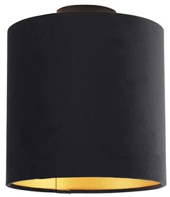 Candeeiro de teto com abajur de veludo preto e dourado 25 cm - Combi Preto Clássico / Antigo