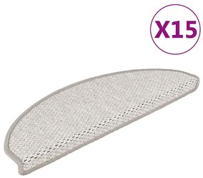 Tapetes escada adesivos aspeto sisal 15pcs 65x21x4 cm platinado
