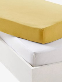 Agora -15% | Lote de 2 lençóis-capa em jersey extensível, para bebé amarelo escuro liso