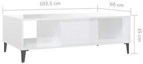 Mesa de centro 103,5x60x35 cm contraplacado branco brilhante