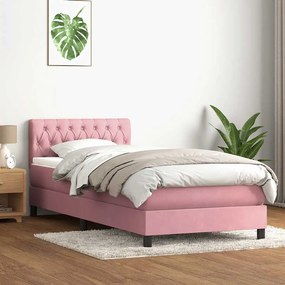 vidaXL Cama box spring c/ colchão e LED rosa 90x220 cm veludo