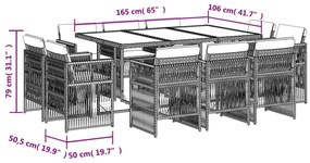 11 pcs conjunto de jantar p/ jardim c/ almofadões vime PE preto