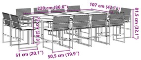 13 pcs conjunto de jantar p/jardim com almofadões vime PE preto