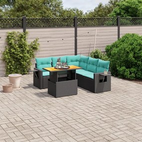 vidaXL 6 pcs conjunto de sofás p/ jardim c/ almofadões vime PE preto