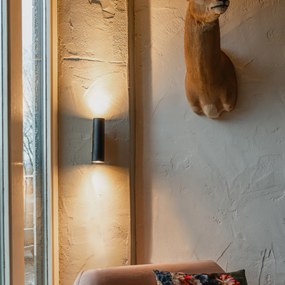 Candeeiro de parede moderno preto com madeira 2 luzes - Jeana