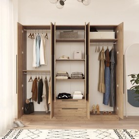 Roupeiro “Lorel” — 210x55x212,5 cm — Design Moderno em Nogueira com Pr