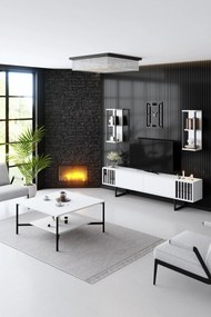 Conjunto de Mobiliário de Sala Chrome Line Set – Branco/Preto – Espess