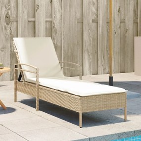 vidaXL Espreguiçadeira com almofadão 63x200x81 cm vime PE bege
