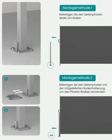 Toldo lateral de 180 x 500 cm com caixa de aço antracite