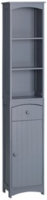 HOMCOM Coluna Casa de Banho com 1 Gaveta Armário e 3 Prateleiras Abertas Armário Alto para Casa de Banho 34x24x170 cm Cinzento | Aosom Portugal