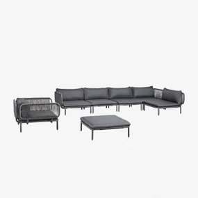 Conjunto De Jardim Com Sofá Modular De Canto De 5 Peças, Puff E Poltrona Em Aço Roubly Cinza Grafito - Sklum