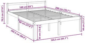 Cama para idosos 160x200 cm pinho maciço branco