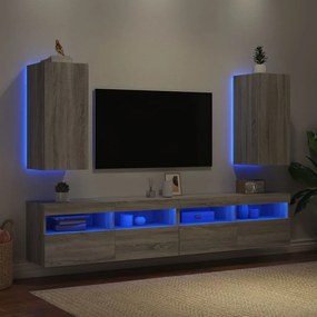 Móveis de parede para TV com luzes LED 2 pcs cinzento sonoma