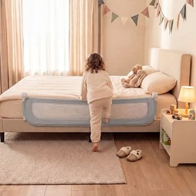 Barreira segurança dobrável para camas infantis, ajustável 148 x 36 x 60 cm (C x L x A), com capa removível em tecido Oxford, base em U, com correia e