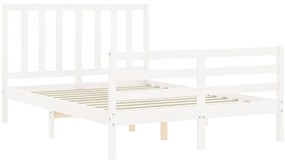 Estrutura de cama de casal c/ cabeceira madeira maciça branco
