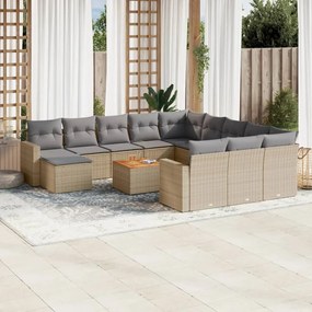 13 pcs conj. sofás jardim c/ almofadões vime PE bege misturado