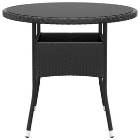 3 pcs conjunto bistrô p/ jardim vime PE e vidro temperado preto