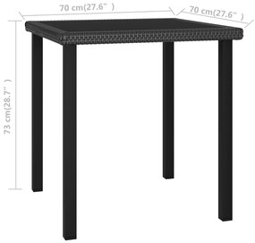 Mesa de jantar jardim 70x70x73 cm vime PE preto