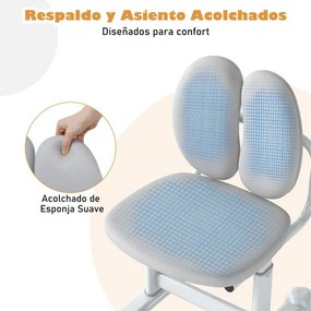 Cadeira de escritório para crianças com apoio duplo para as costas e altura ajustável estofada cinza