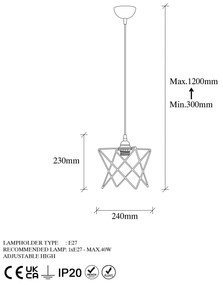 Candeeiro de Teto Akkas – Preto – Diâmetro 24 cm, Altura Ajustável 30-
