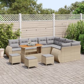 Conjunto de Sofá de Jardim com Almofadas de 13 Peças Bege Rattan Polié