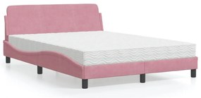 vidaXL Cama com colchão 140x190 cm veludo rosa
