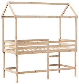 Cama alta c/ escada e telhado 90x190 cm pinho maciço