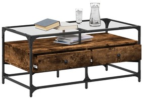 Mesa de centro c/topo de vidro 98,5x50x45cm carvalho fumado aço