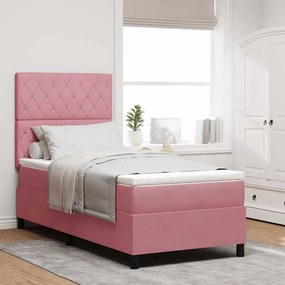 vidaXL Cama Box Spring LED com colchão Rosa 90 x 200 cm tecido
