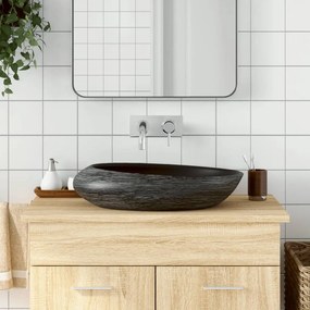 vidaXL Lavatório de bancada oval 59x40x14 cm cerâmica cinza e preto