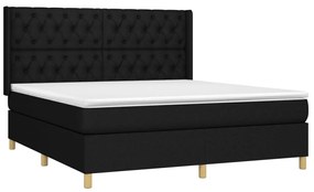 Cama box spring c/ colchão e LED 160x200 cm tecido preto