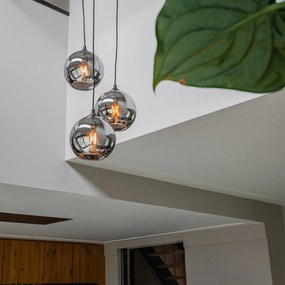 Candeeiro suspenso inteligente preto com vidro fumado incl. 3 Wifi A60 - Wallace