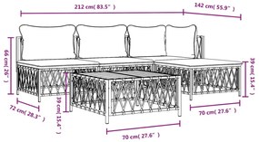 5 pcs conjunto lounge de jardim com almofadões aço branco