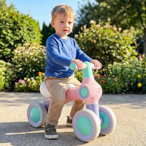 Bicicleta de equilíbrio para crianças com 4 rodas, montagem rápida, assento ajustável 1-3 anos, Rosa