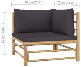 4 pcs conj. lounge jardim em bambu c/ almofadões cinza-escuro