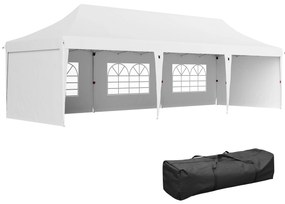Outsunny Tenda Dobrável 876x294x310 cm com Altura Ajustável Paredes Laterais Janelas Proteção UV50+  e Bolsa de Transporte Branco