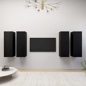 vidaXL Móveis de TV 4 pcs 30,5x30x90 cm derivados de madeira preto