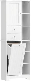 HOMCOM Armário de Casa de Banho Branco, Cesto de Roupa Inclinável, Gavetas | Aosom Portugal