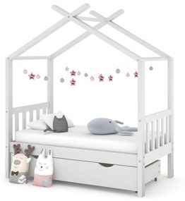 322148 vidaXL Estrutura cama criança c/ gaveta 70x140 cm pinho maciço branco