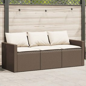 vidaXL Sofá de jardim com almofadões 3 lugares vime PE castanho