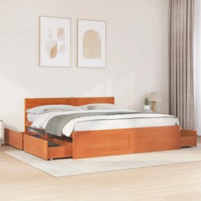 Cama sem colchão 200x200 cm pinho maciço castanho-mel