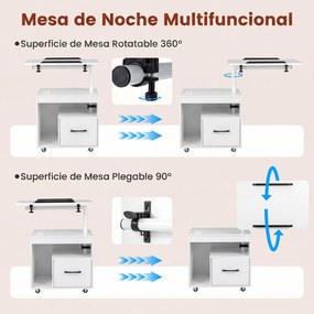 Conjunto de 2 Mesas de Cabeceira Ajustáveis, 60 x 40 x 74 cm, com Luz LED, Branco
