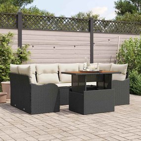 Conjunto de Sofás de Jardim vidaXL com Almofadas Preto Rattan Poliéster