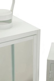 Conjunto de 3 Lanternas Brancas em Metal e Vidro – 66 cm, 49,5 cm e 39