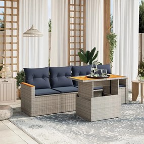 vidaXL 5 pcs conjunto sofás p/ jardim c/ almofadões vime PE cinzento